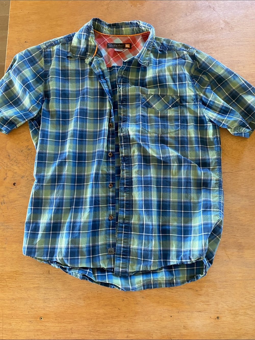 Quicksilver XL Casual Men’s Blue & Green Plaid Short-Sleeve Shirt